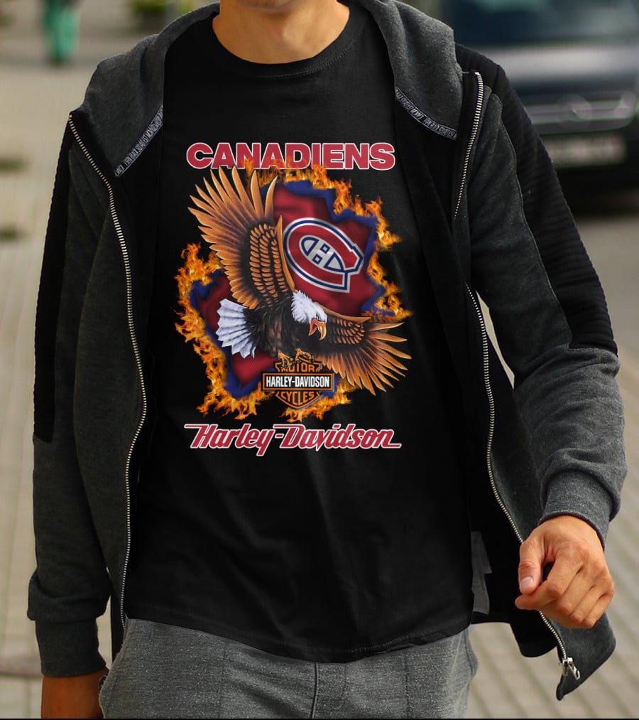 Montreal Canadiens Harley Davidson Nhl Eagle Flame T-Shirt