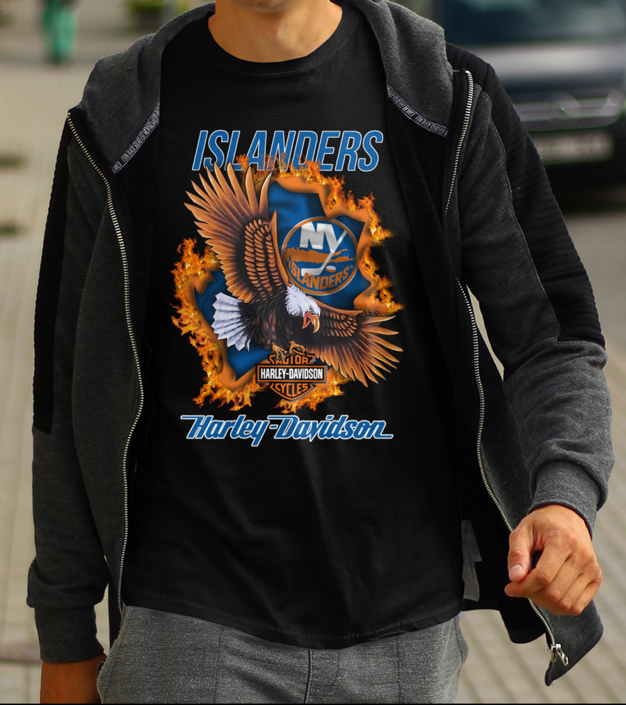 Islanders Ny Islanders Harley Davidson Cycles Eagle Flame T-Shirt