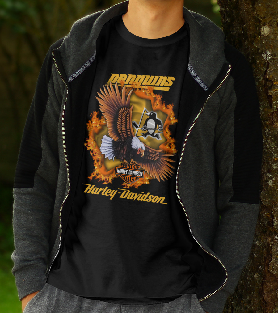Harley Davidson Pittsburgh Penguins Nhl Eagles Flames T-Shirt