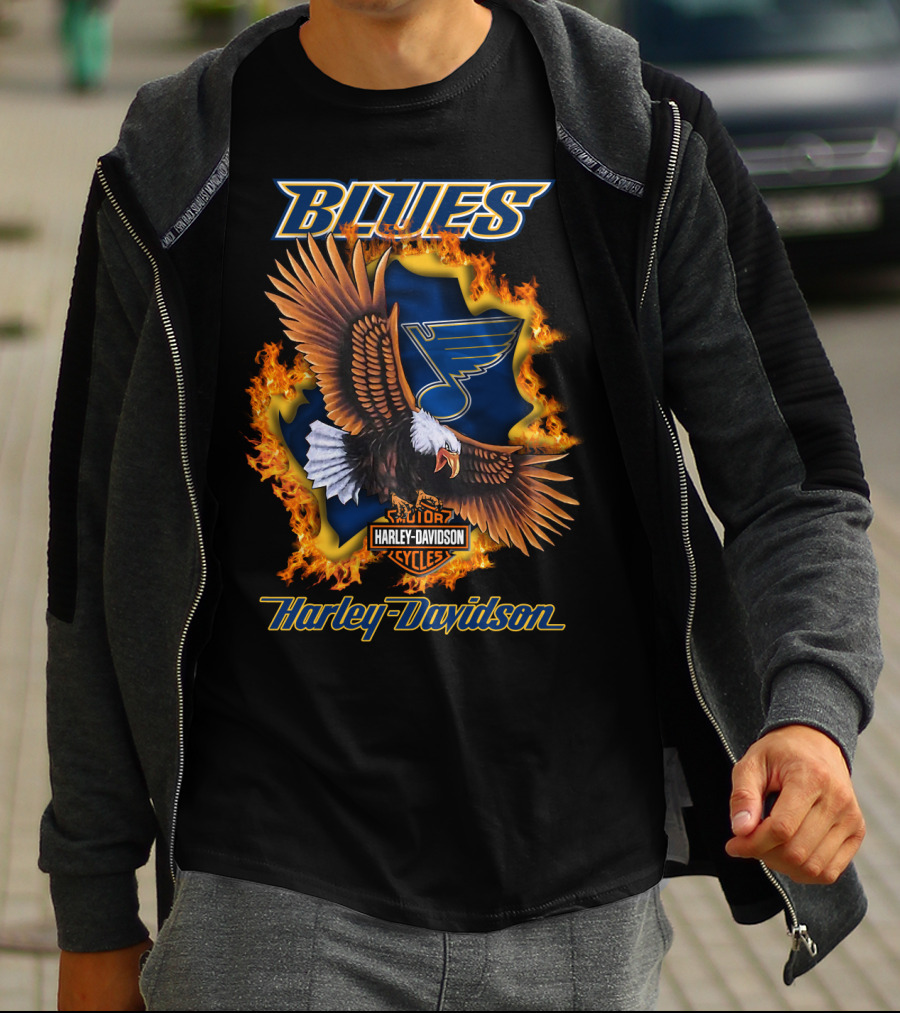 St Louis Blues Harley Davidson Cycles Nhl Eagle Blaze T-Shirt
