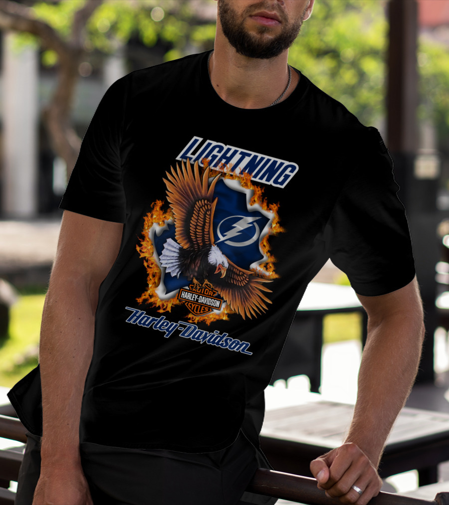 Lightning Tampa Bay Harley Davidson Cycles Eagle Flames T-Shirt