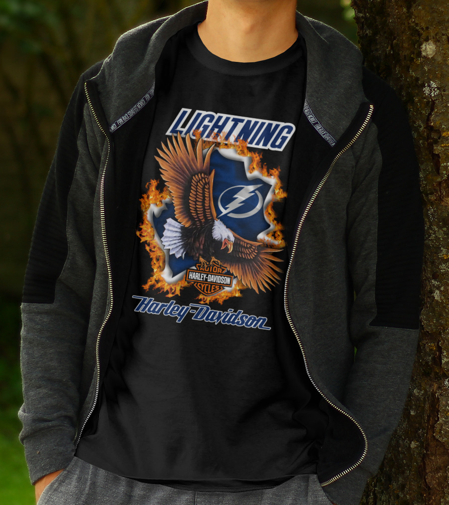Lightning Tampa Bay Harley Davidson Cycles Eagle Flames T-Shirt