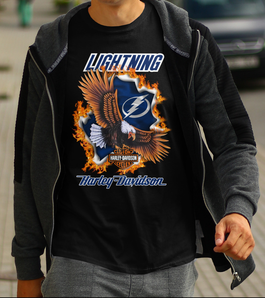 Lightning Tampa Bay Harley Davidson Cycles Eagle Flames T-Shirt