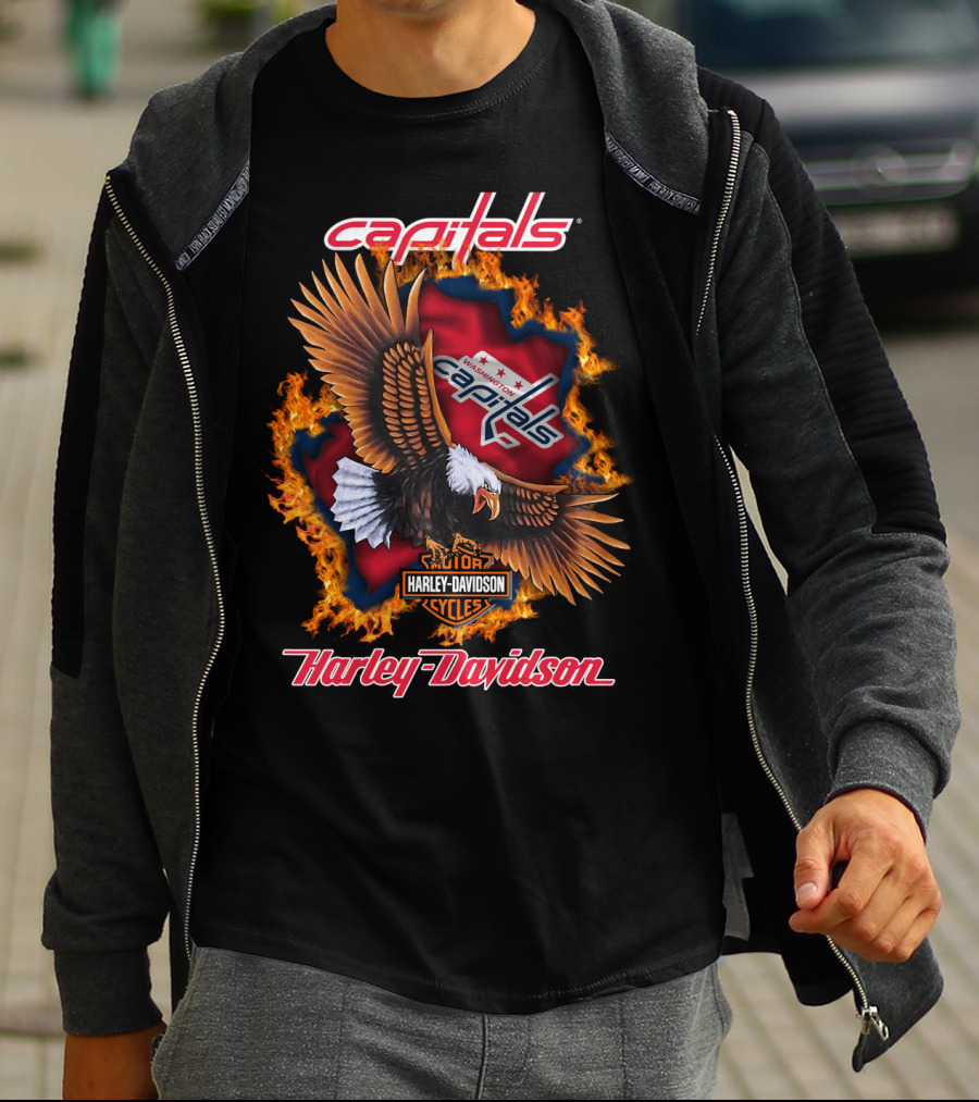 Washington Capitals Harley Davidson Flames Eagle T-Shirt