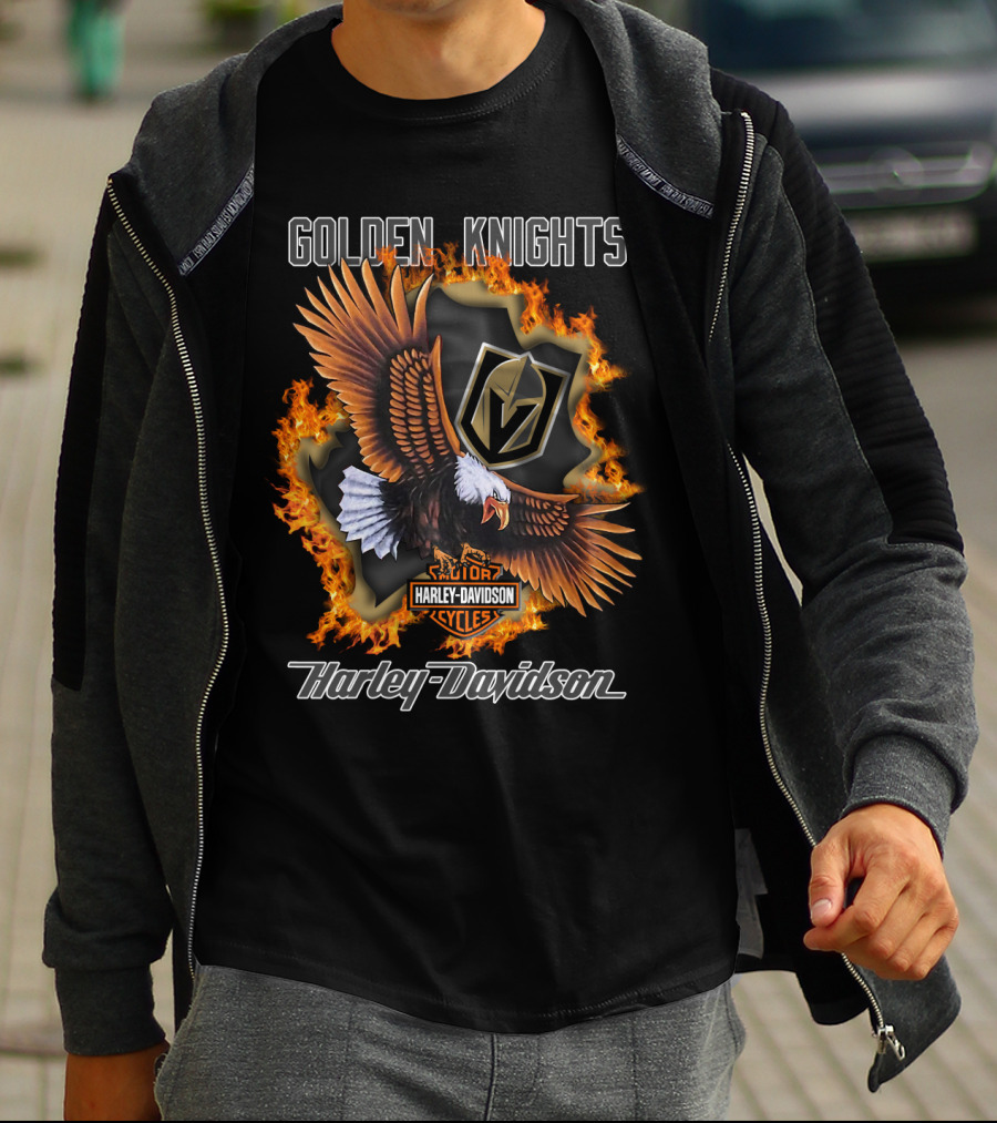 Golden Knights Harley Davidson Eagle Flames Nhl Vegas T-Shirt