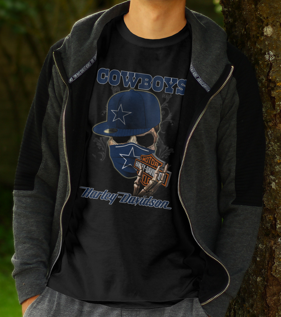 Cowboys Harley Davidson Skull With Cap And Mask Nfl Dallas 04.13 T-Shirt
