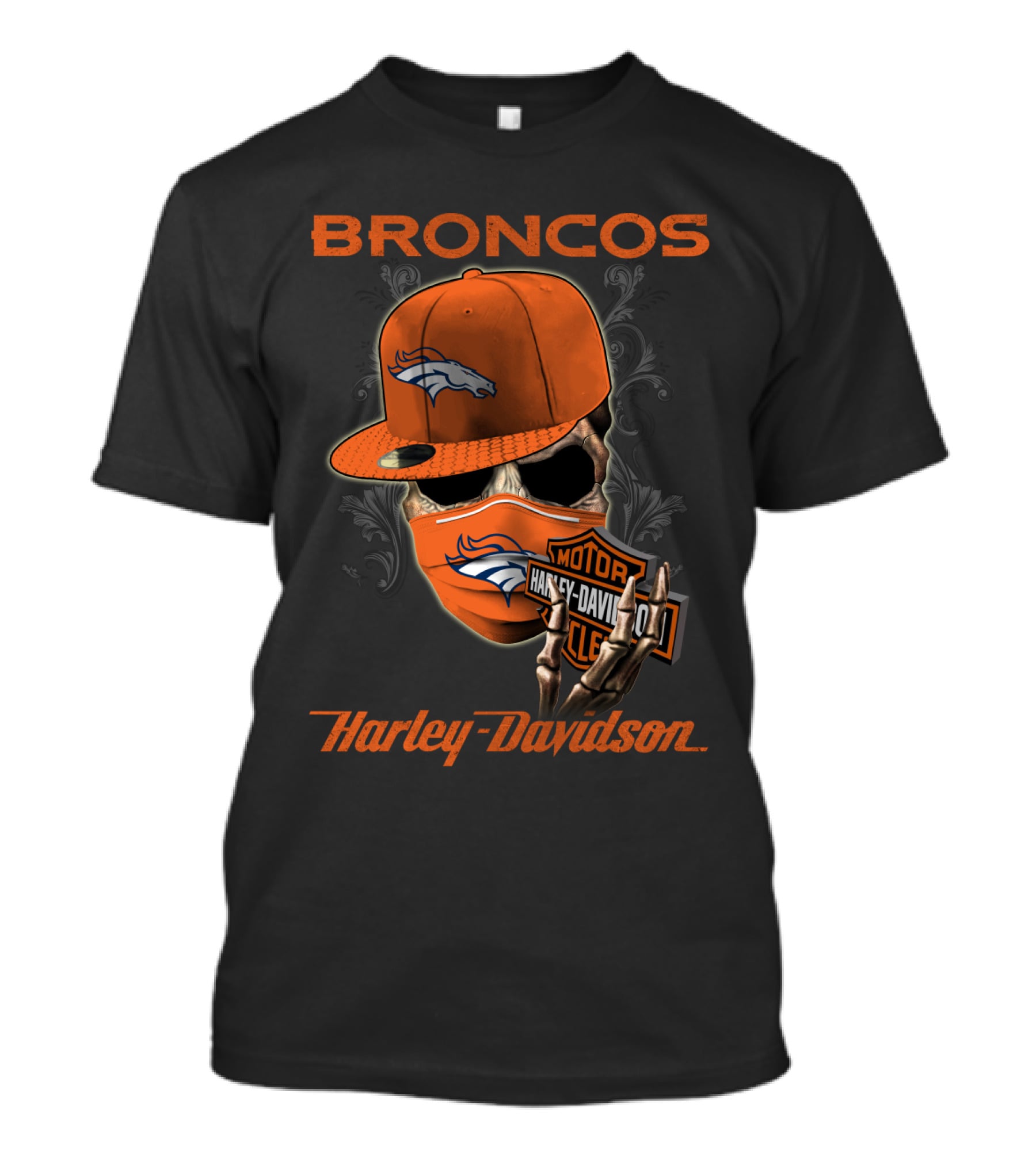 Broncos Harley Davidson Nfl Denver Broncos Skeleton Hat T-Shirt