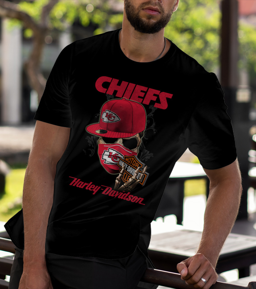 Kansas City Chiefs Harley Davidson Skull And Cap T-Shirt