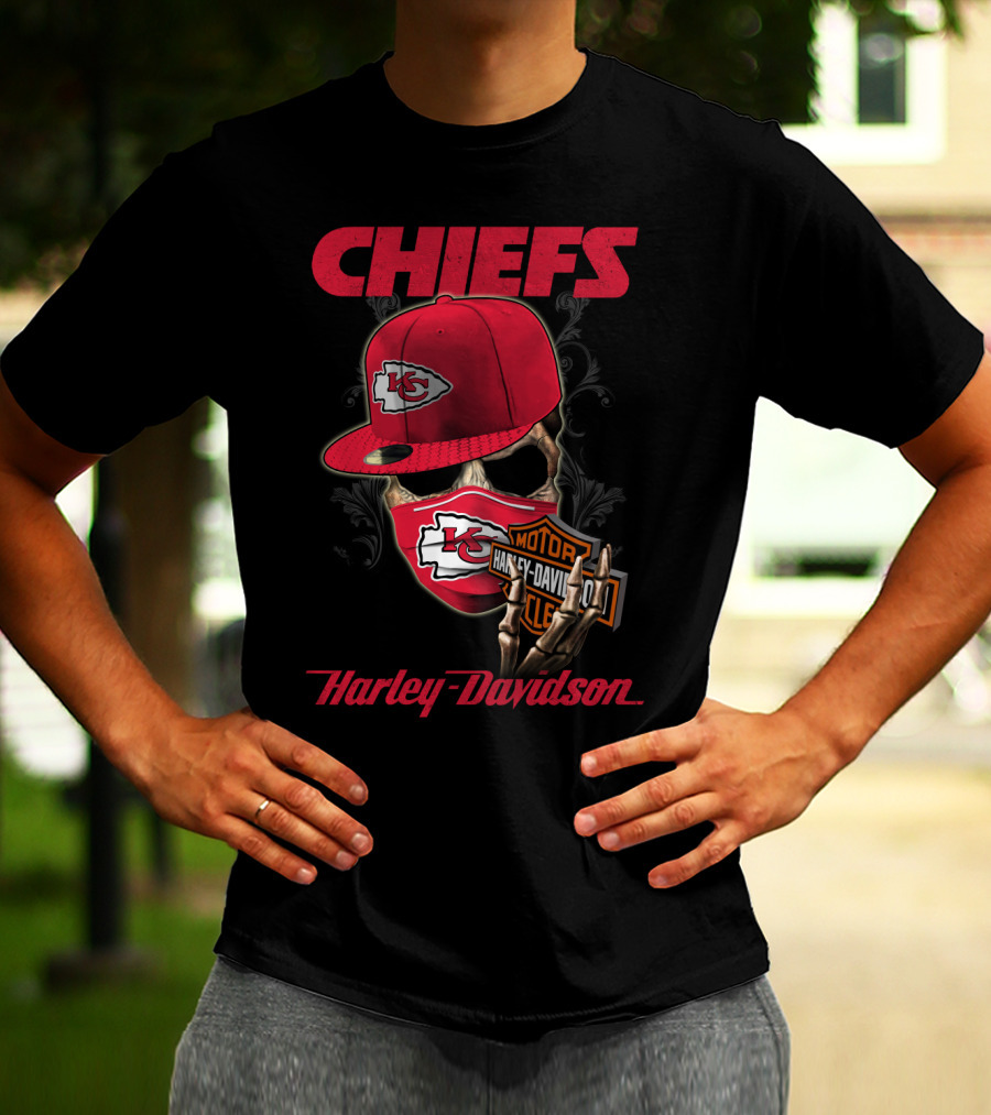 Kansas City Chiefs Harley Davidson Skull And Cap T-Shirt