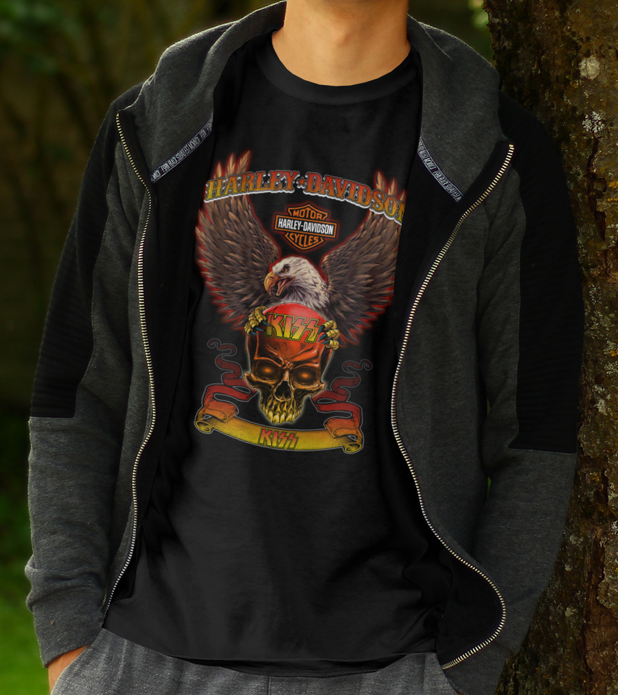 Harley Davidson Motor Cycles Kiss Eagle Skull Hd0414 T-Shirt