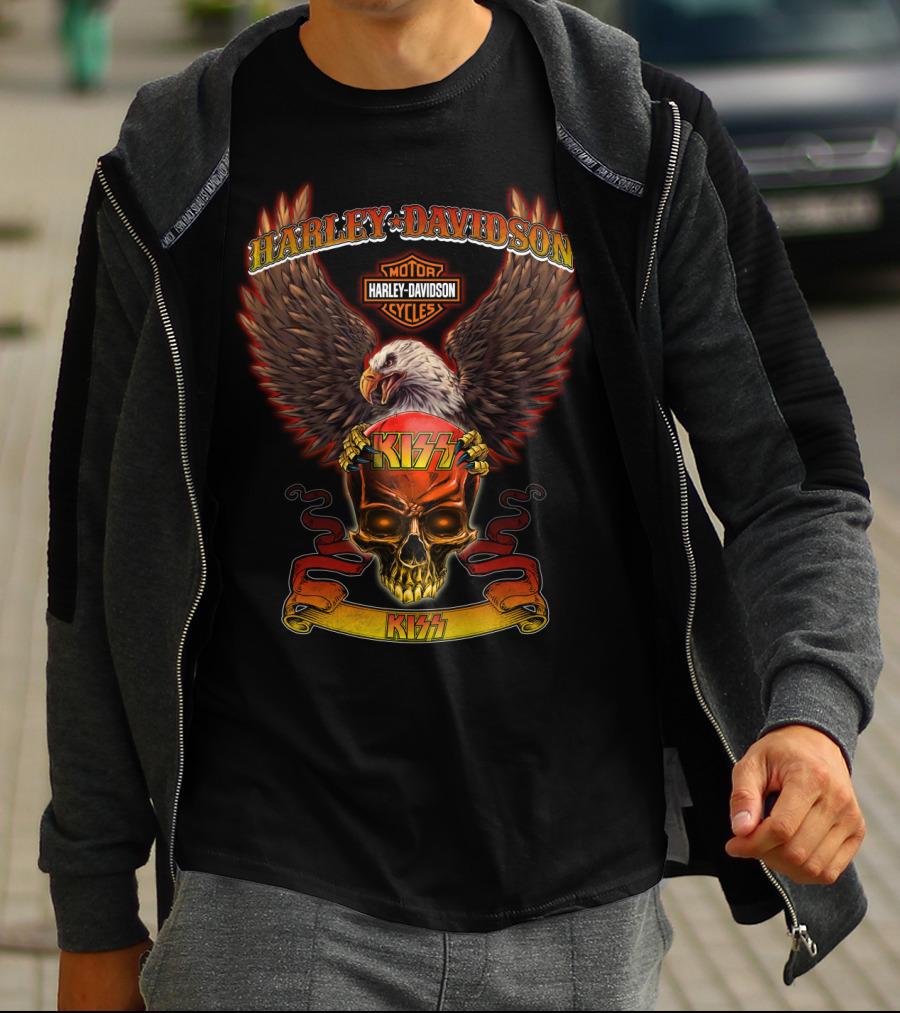 Harley Davidson Motor Cycles Kiss Eagle Skull Hd0414 T-Shirt