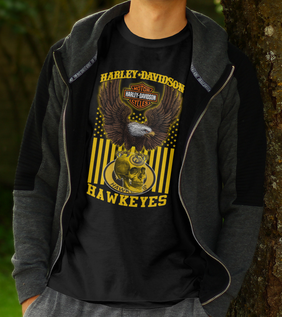 Harley Davidson Motor Cycles Hawkeyes Eagle And Skull T-Shirt