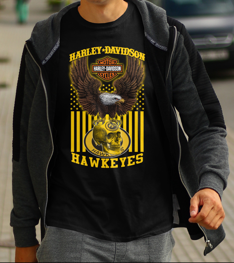 Harley Davidson Motor Cycles Hawkeyes Eagle And Skull T-Shirt