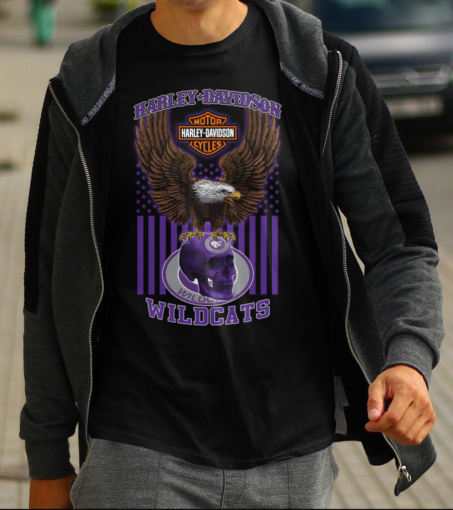 Harley Davidson Motor Cycles Eagle Kansas State Wildcats Skull T-Shirt