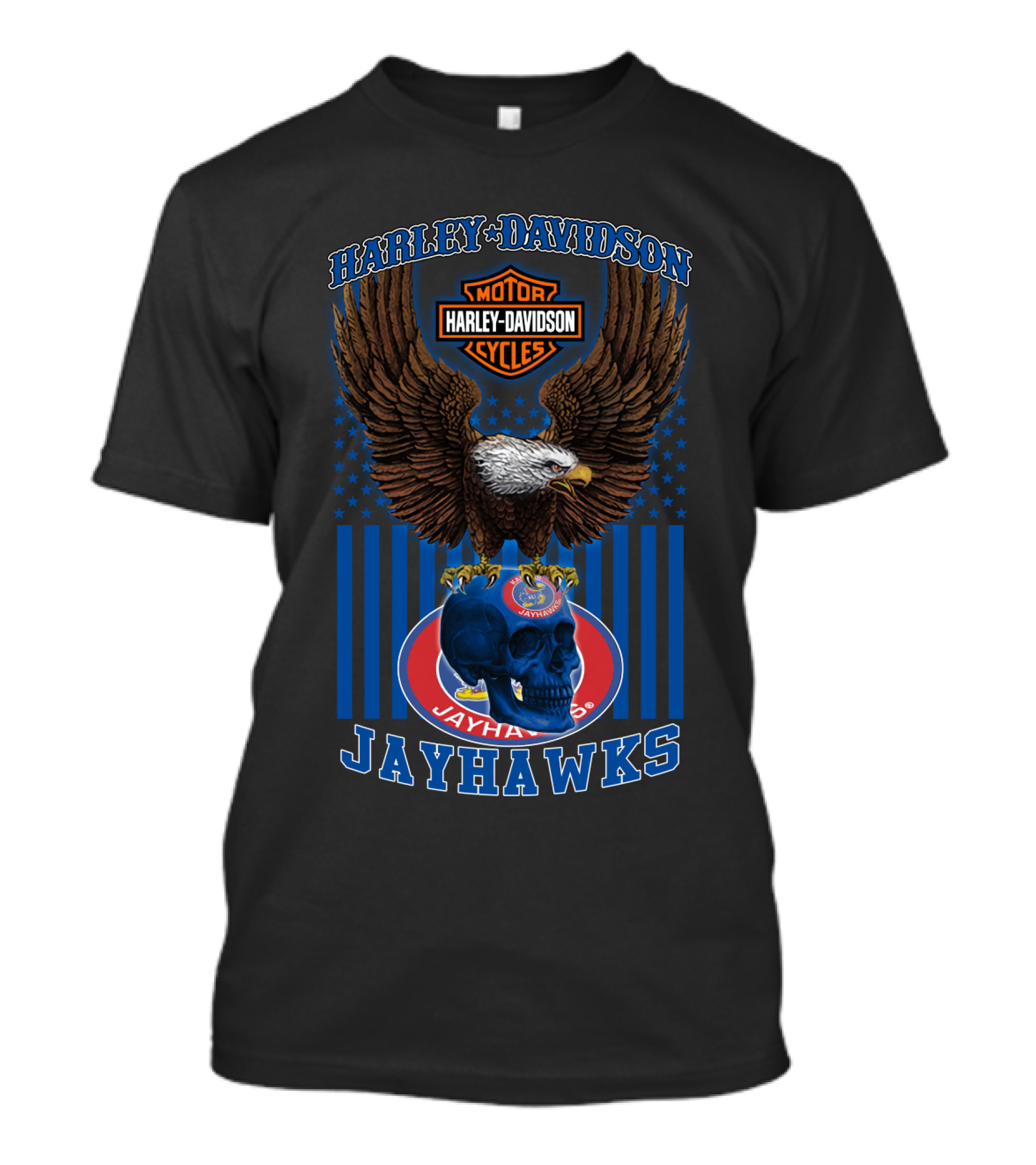 Harley Davidson Motor Cycles Kansas Jayhawks Eagles And Skull T-Shirt