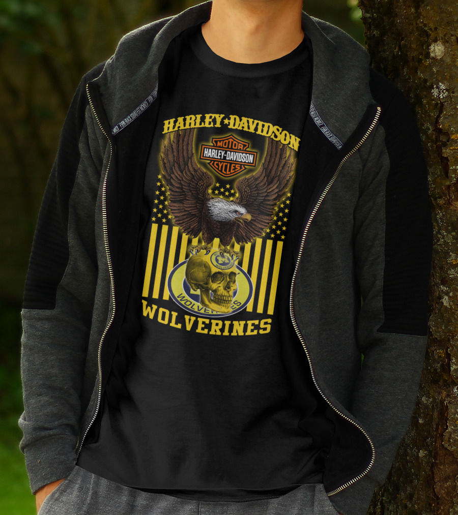 Harley Davidson Michigan Wolverines Eagle Skull T-Shirt