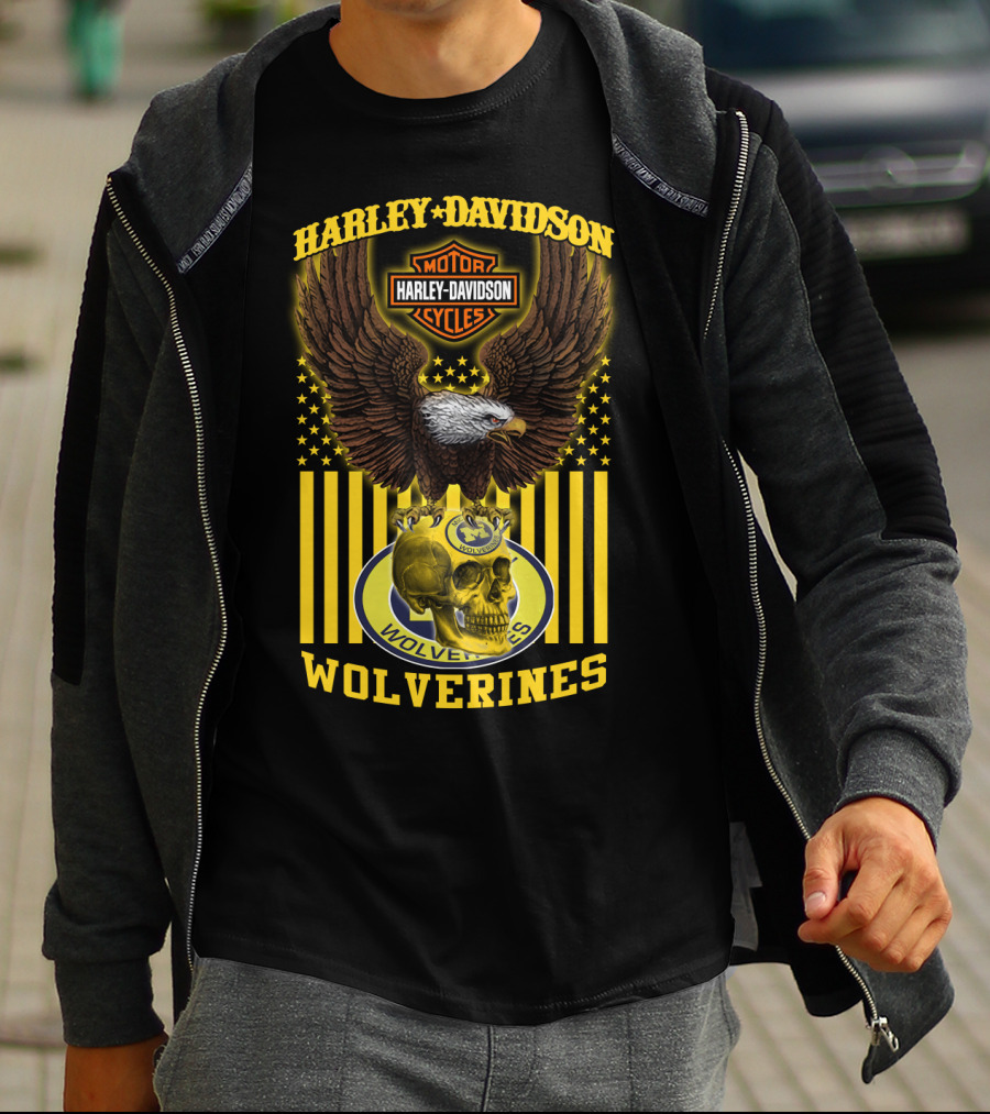 Harley Davidson Michigan Wolverines Eagle Skull T-Shirt