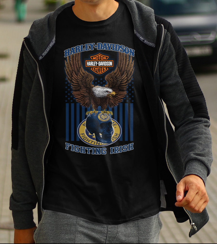 Harley Davidson Motor Cycles Eagle Notre Dame Fighting Irish T-Shirt