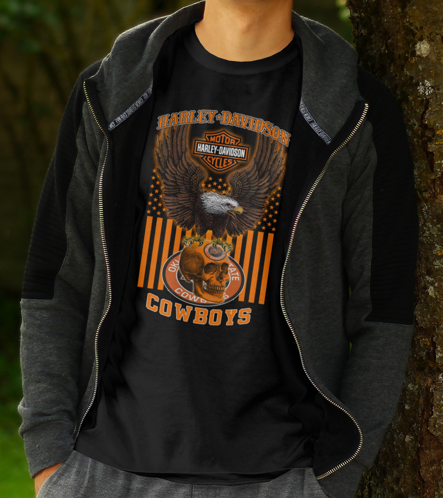 Harley Davidson Motorcycles Oklahoma State Cowboys Eagle Skull 04.21 T-Shirt