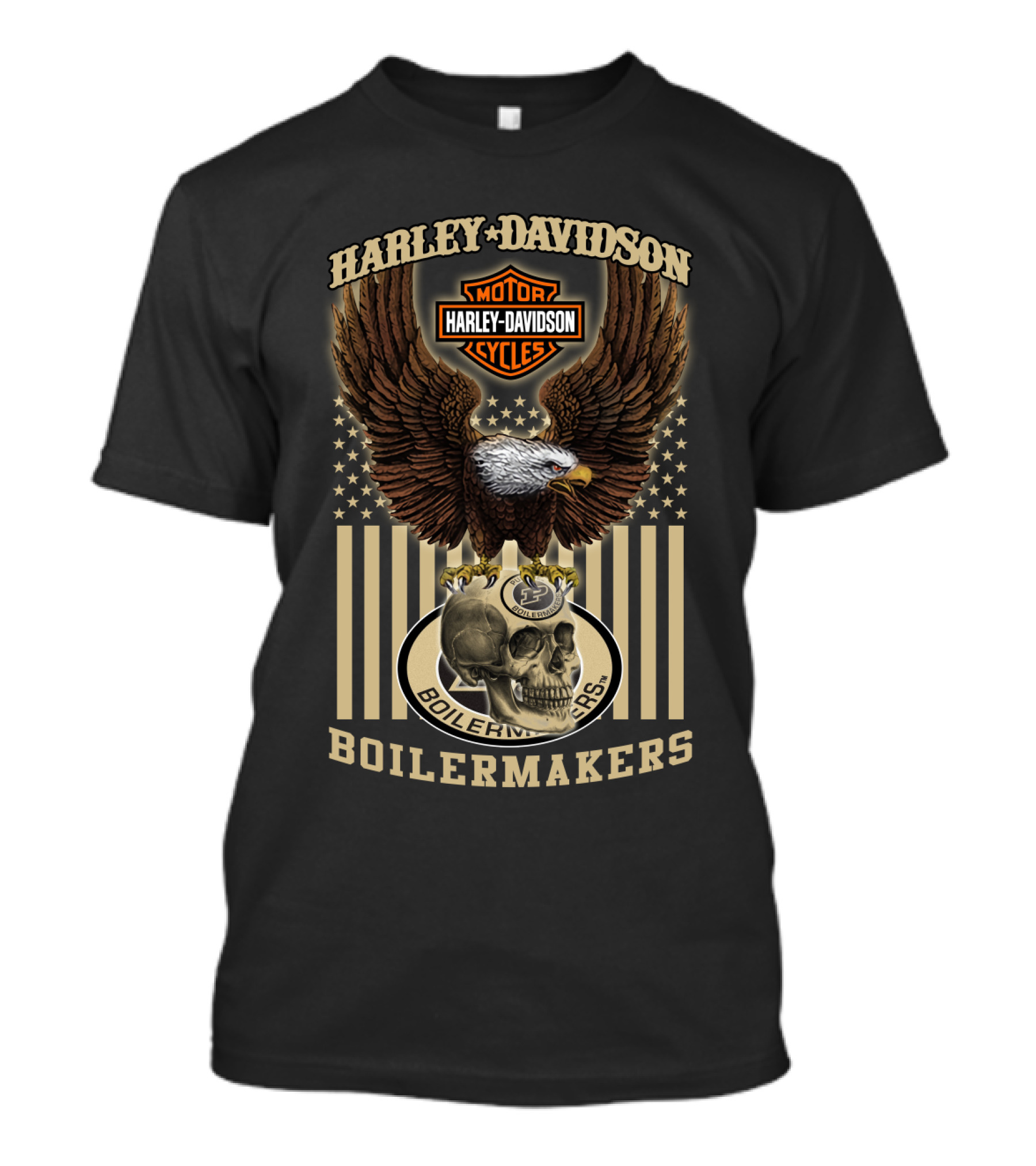 Harley Davidson Motor Cycles Boilermakers Eagle Skull Stars And Stripes T-Shirt