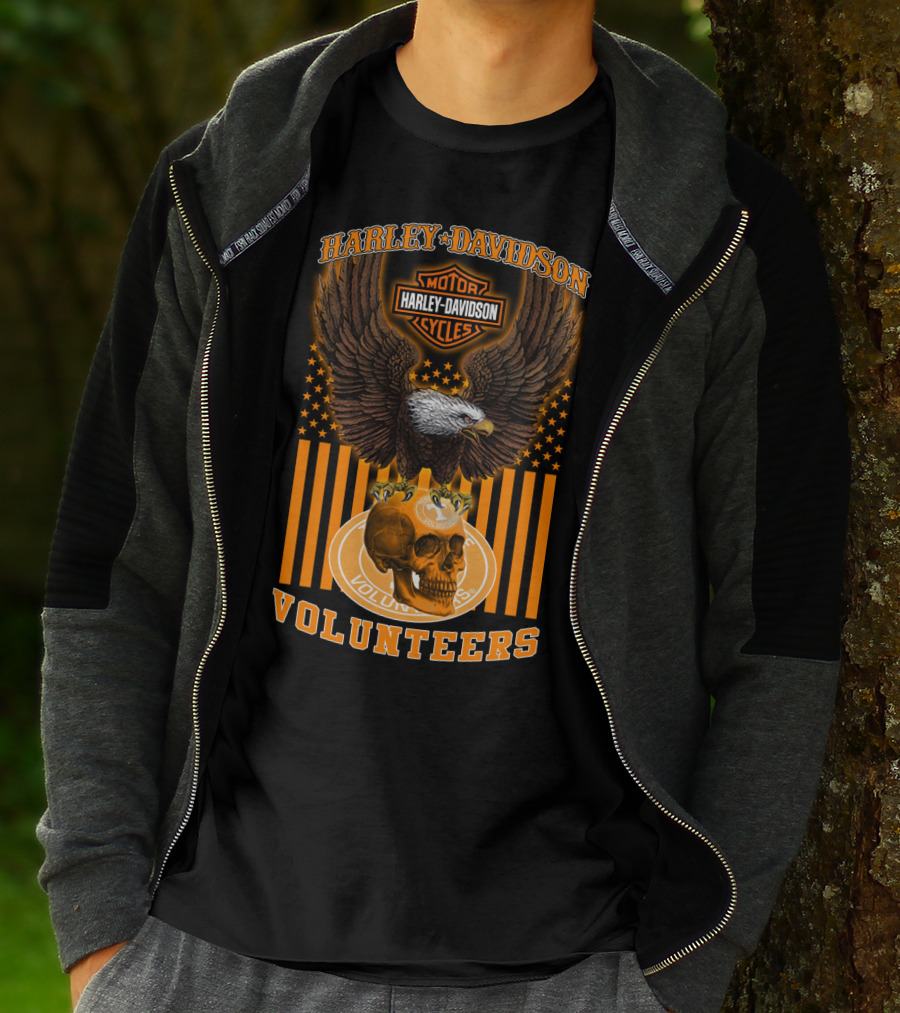 Harley Davidson Motor Cycles Eagle Skull Tennessee Volunteers T-Shirt