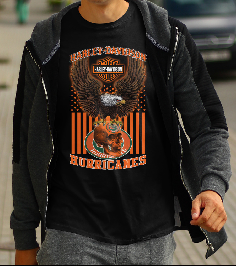 Harley Davidson Motor Cycles Eagle Miami Hurricanes T-Shirt