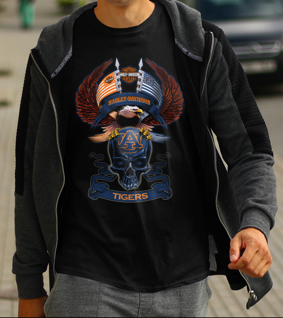 Harley Davidson Auburn Tigers American Eagle Skull T-Shirt