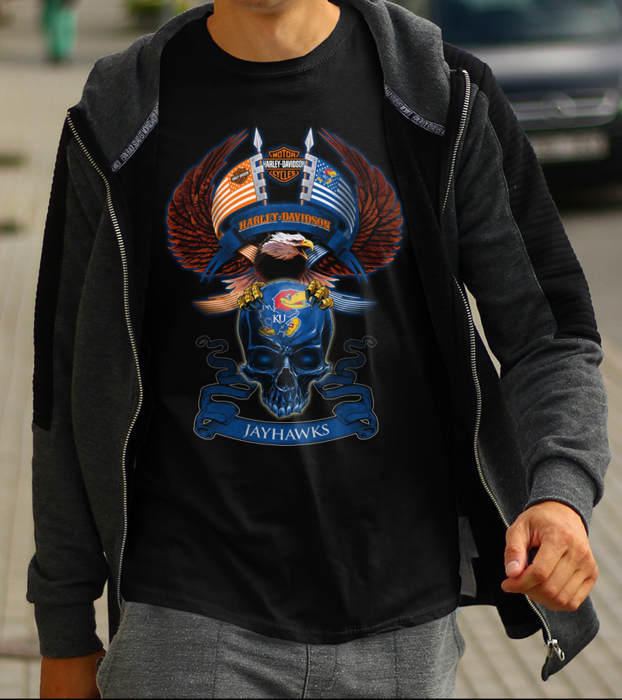 Harley Davidson Jayhawks Ku Eagle Skull T-Shirt