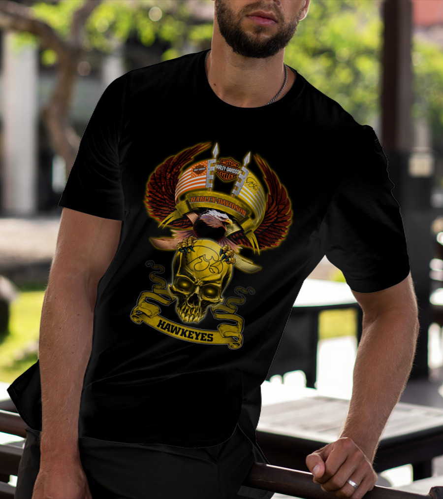 Harley Davidson Motorcycles Iowa Hawkeyes Eagle Skull T-Shirt