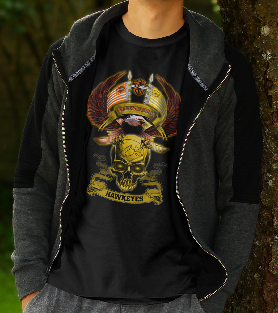 Harley Davidson Motorcycles Iowa Hawkeyes Eagle Skull T-Shirt
