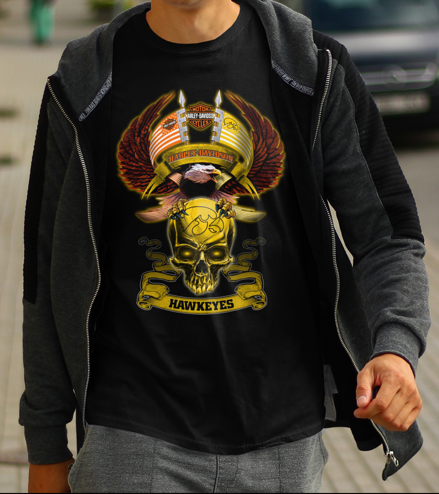 Harley Davidson Motorcycles Iowa Hawkeyes Eagle Skull T-Shirt