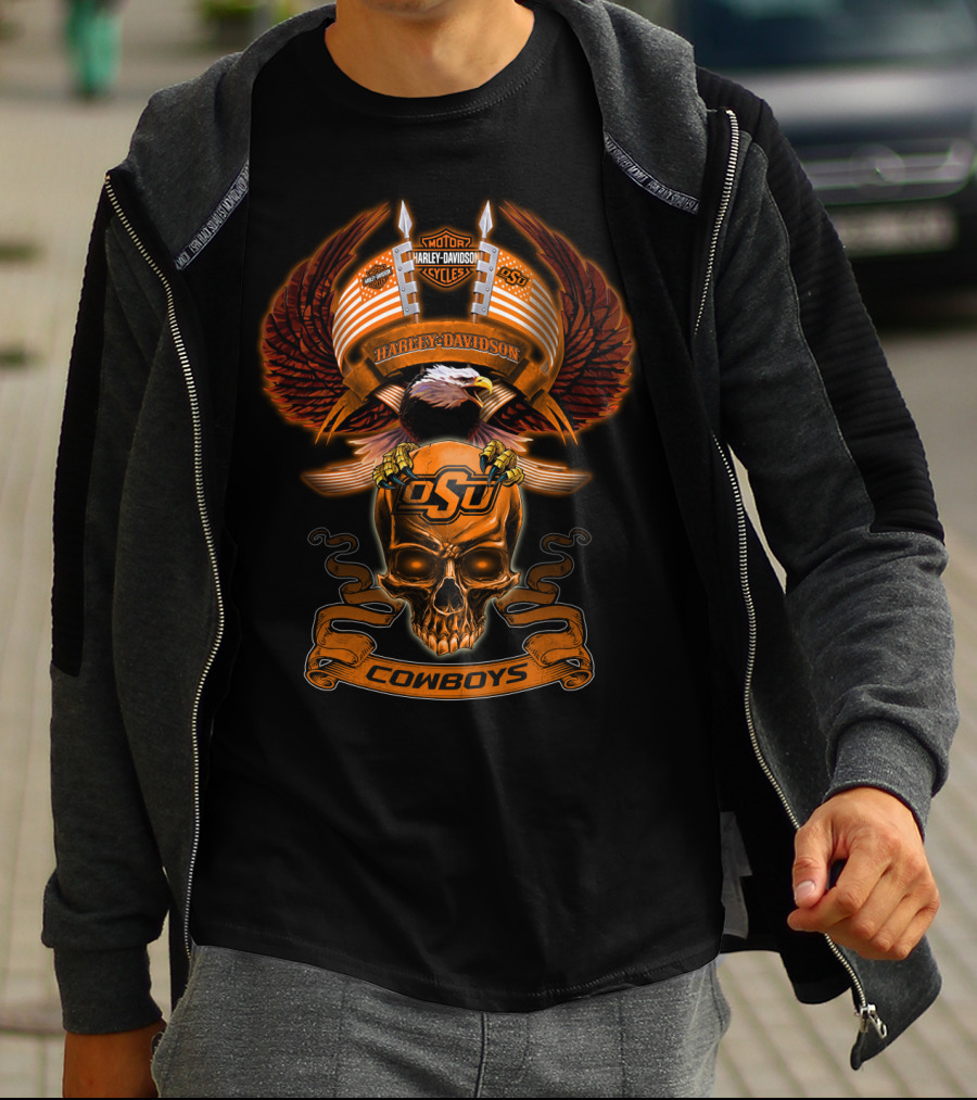 Osu Harley Davidson Motorcycles Cowboys Skull And Eagle T-Shirt