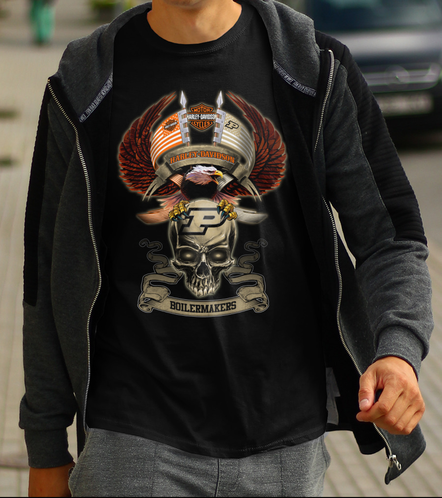 Motor Harley Davidson Purdue Boilermakers Eagle Skull T-Shirt