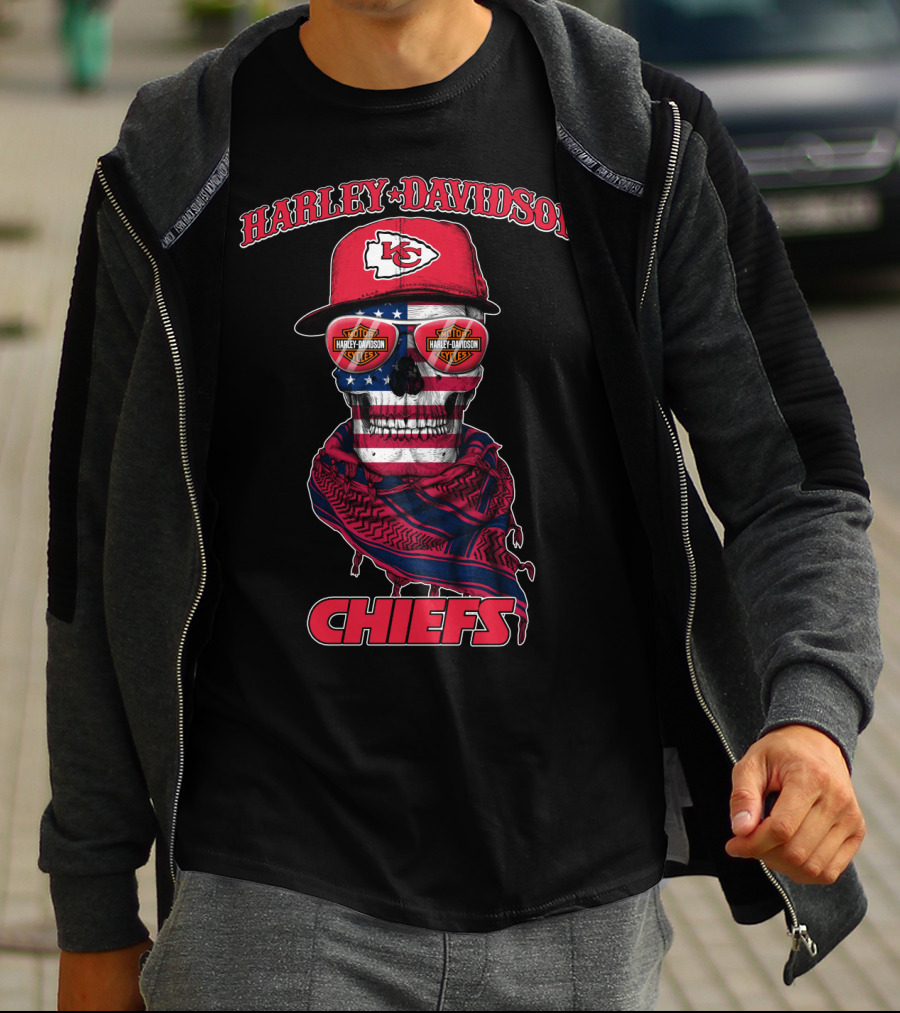 Harley Davidson Kansas City Chiefs Skull Usa Flag Bandana T-Shirt