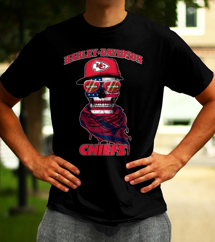 Harley Davidson Kansas City Chiefs Skull Usa Flag Bandana T-Shirt