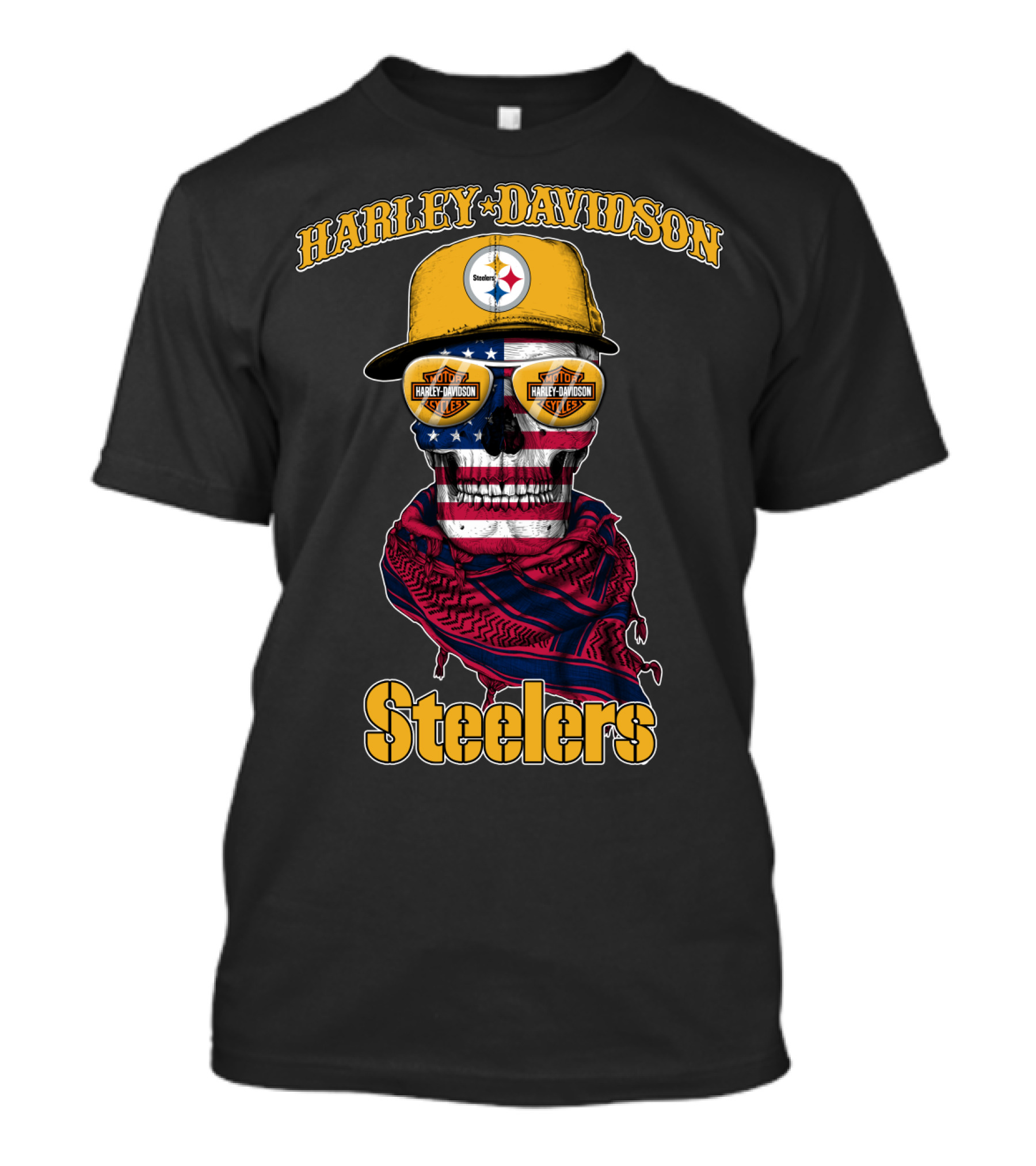 Harley Davidson Steelers American Flag Skull Cap T-Shirt