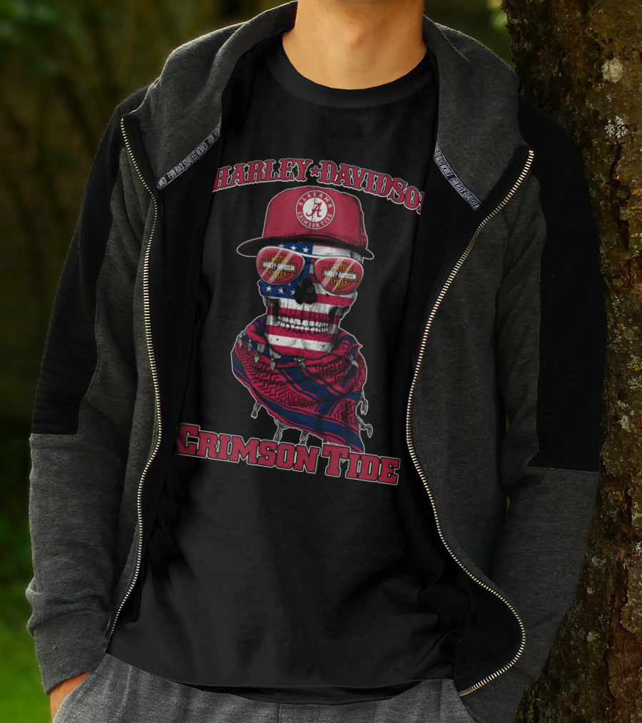 Harley Davidson Alabama Crimson Tide Skull Flag Bandana T-Shirt
