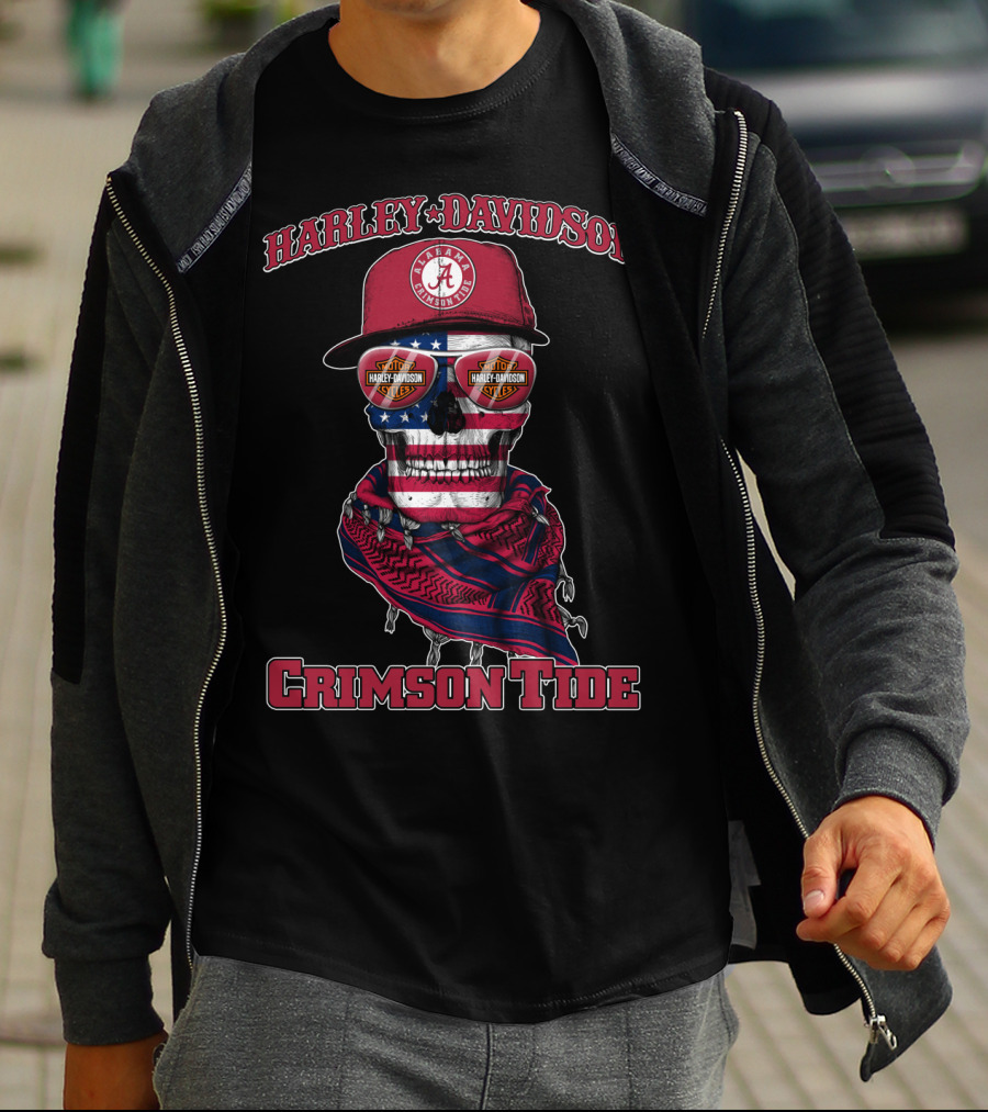 Harley Davidson Alabama Crimson Tide Skull Flag Bandana T-Shirt