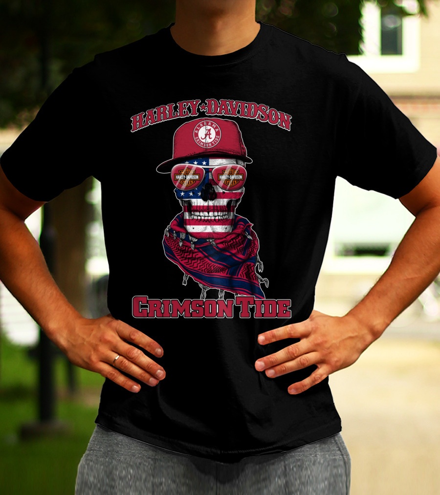 Harley Davidson Alabama Crimson Tide Skull Flag Bandana T-Shirt
