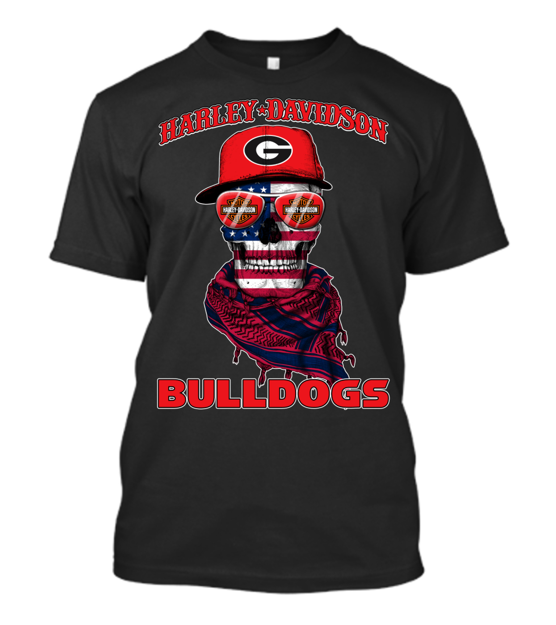 Harley Davidson Georgia Bulldogs Usa Flag Skull T-Shirt