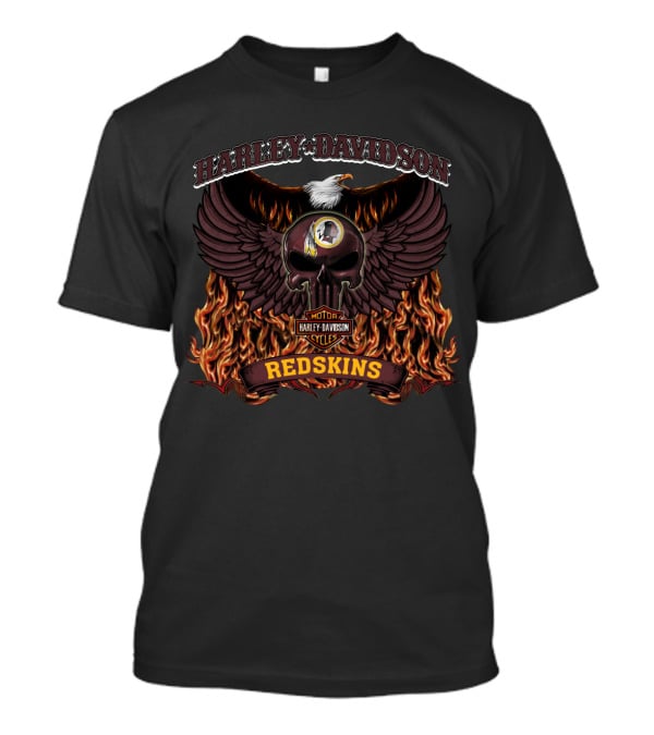 Harley Davidson Motor Cycles Redskins Winged Skull T-Shirt