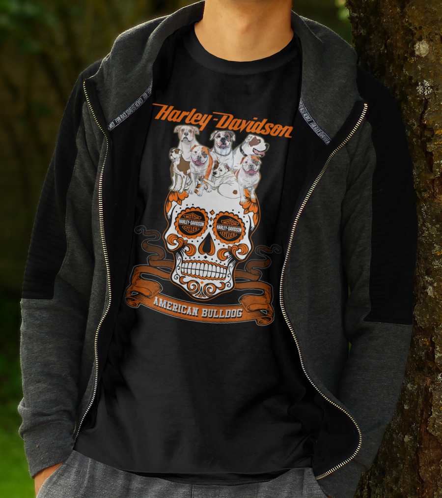 Harley Davidson American Bulldog Moto Skull T-Shirt