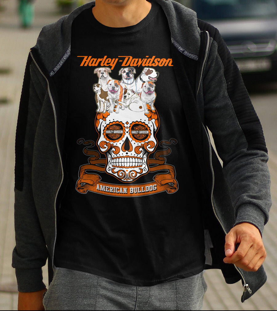 Harley Davidson American Bulldog Moto Skull T-Shirt