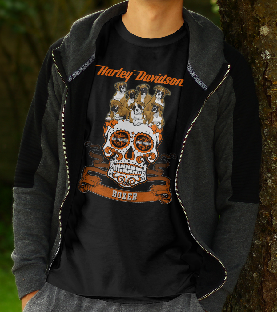 Harley Davidson Boxer Dogs Sugar Skull T-Shirt