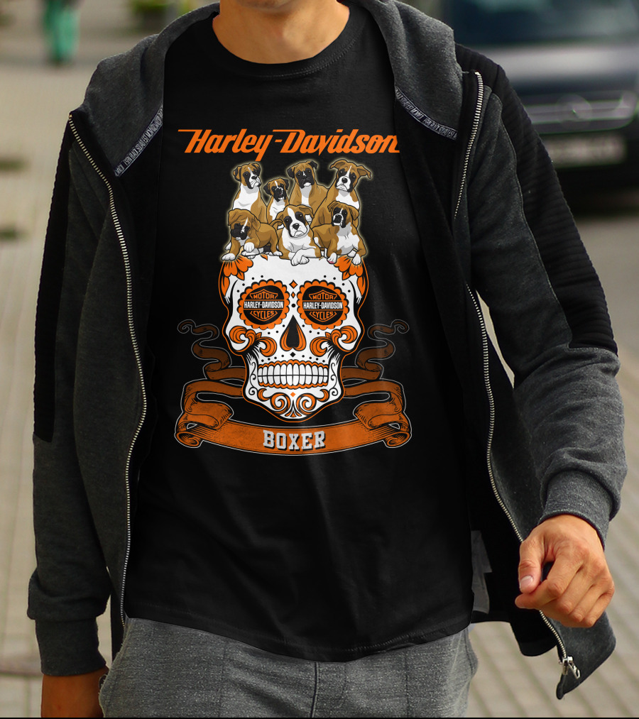 Harley Davidson Boxer Dogs Sugar Skull T-Shirt