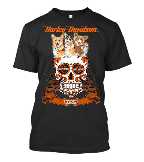 Harley Davidson Corgi Skull Motorcycles T-Shirt