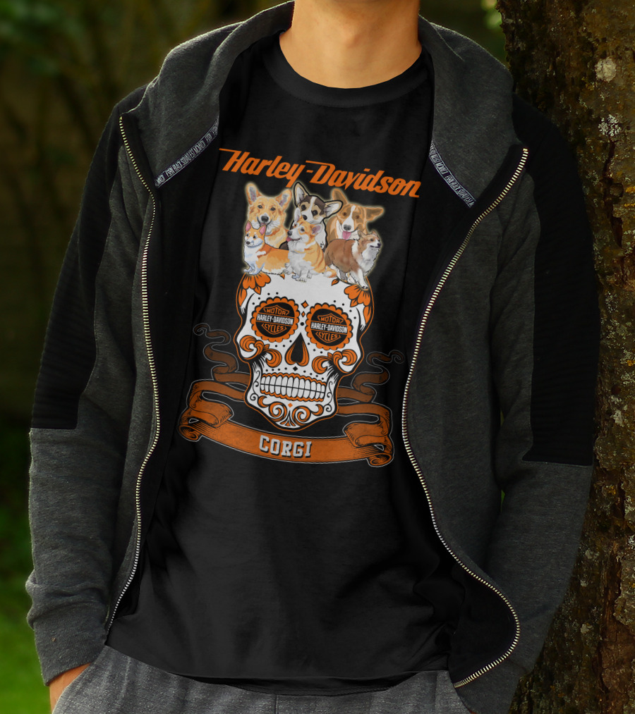 Harley Davidson Corgi Skull Motorcycles T-Shirt