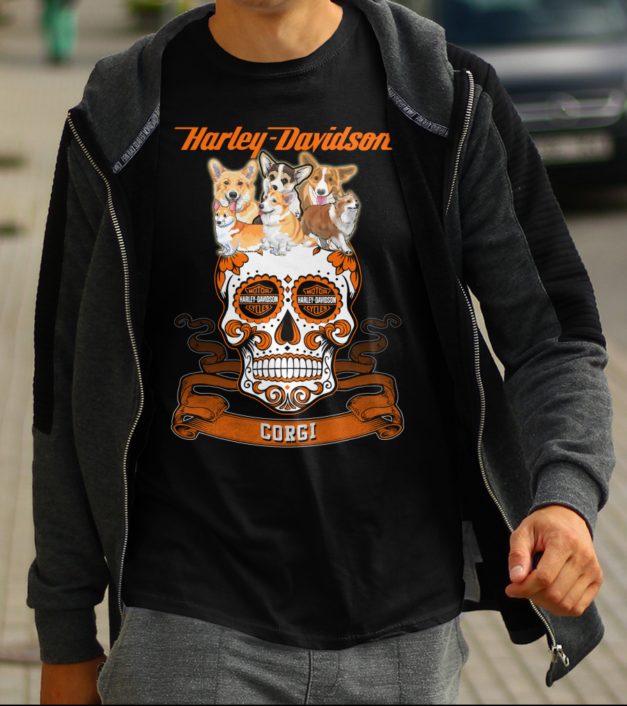 Harley Davidson Corgi Skull Motorcycles T-Shirt