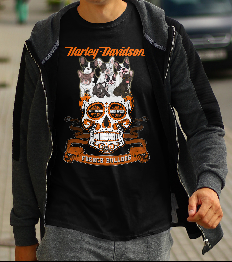 Harley Davidson French Bulldog Sugar Skull Motif T-Shirt
