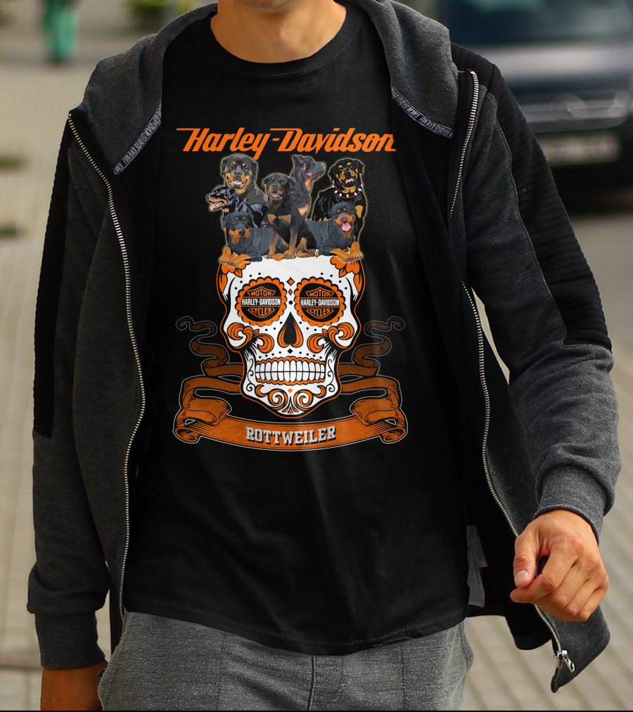 Harley Davidson Motorcycles Rottweiler Skull T-Shirt